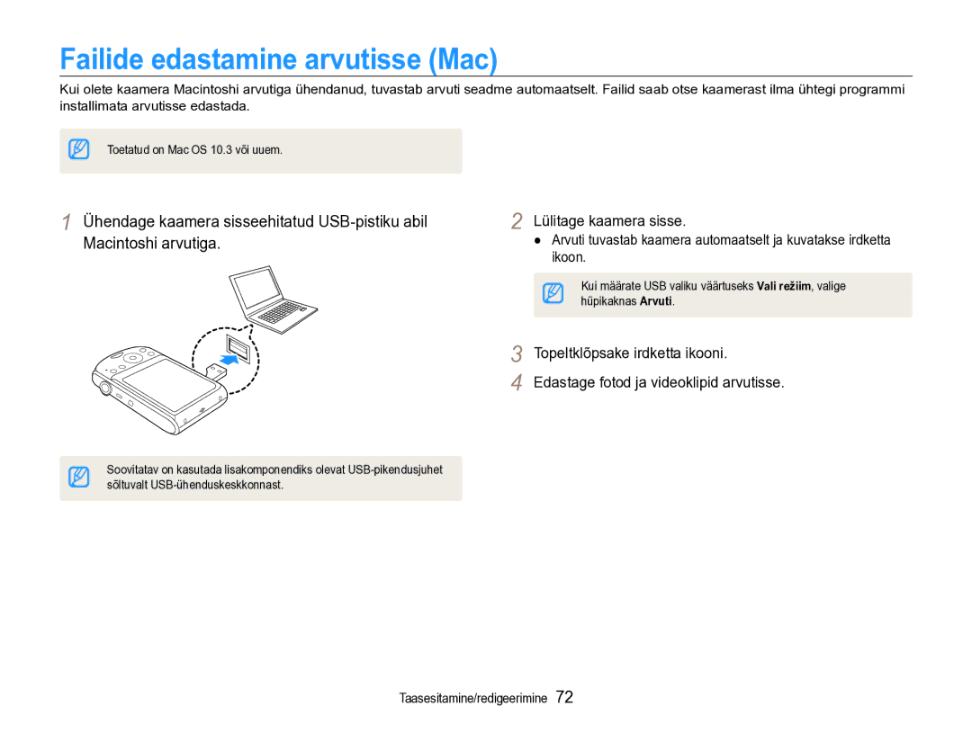 Samsung EC-PL90ZZBPERU manual Failide edastamine arvutisse Mac 