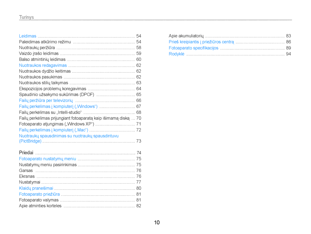 Samsung EC-PL90ZZBPERU manual Turinys, Nuotraukų spausdinimas su nuotraukų spausdintuvu 