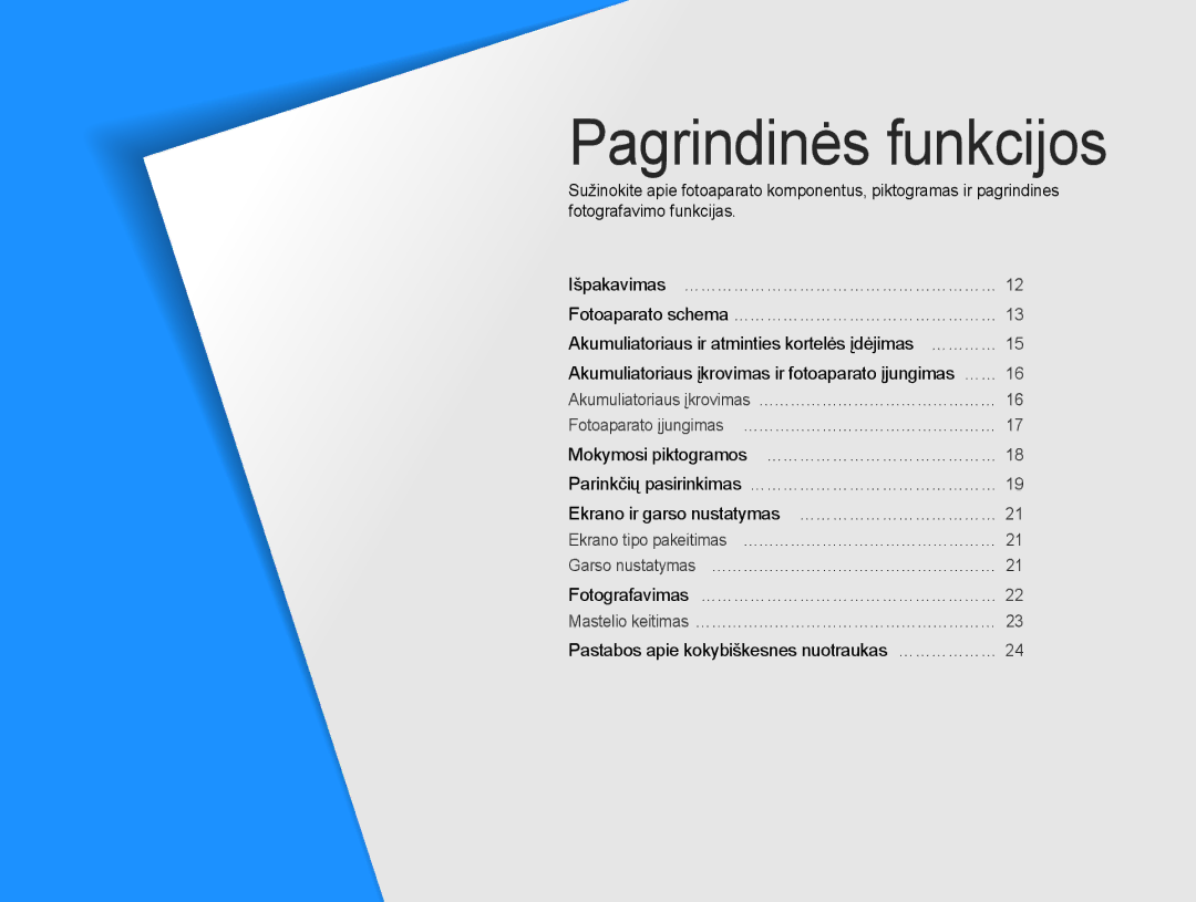 Samsung EC-PL90ZZBPERU manual Pagrindinės funkcijos, Pastabos apie kokybiškesnes nuotraukas ………………… 