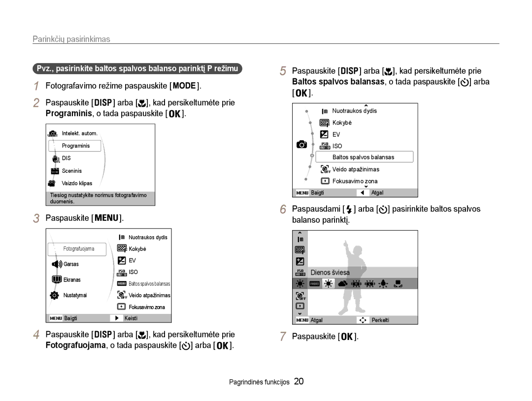 Samsung EC-PL90ZZBPERU manual Parinkčių pasirinkimas, Paspauskite, Arba 