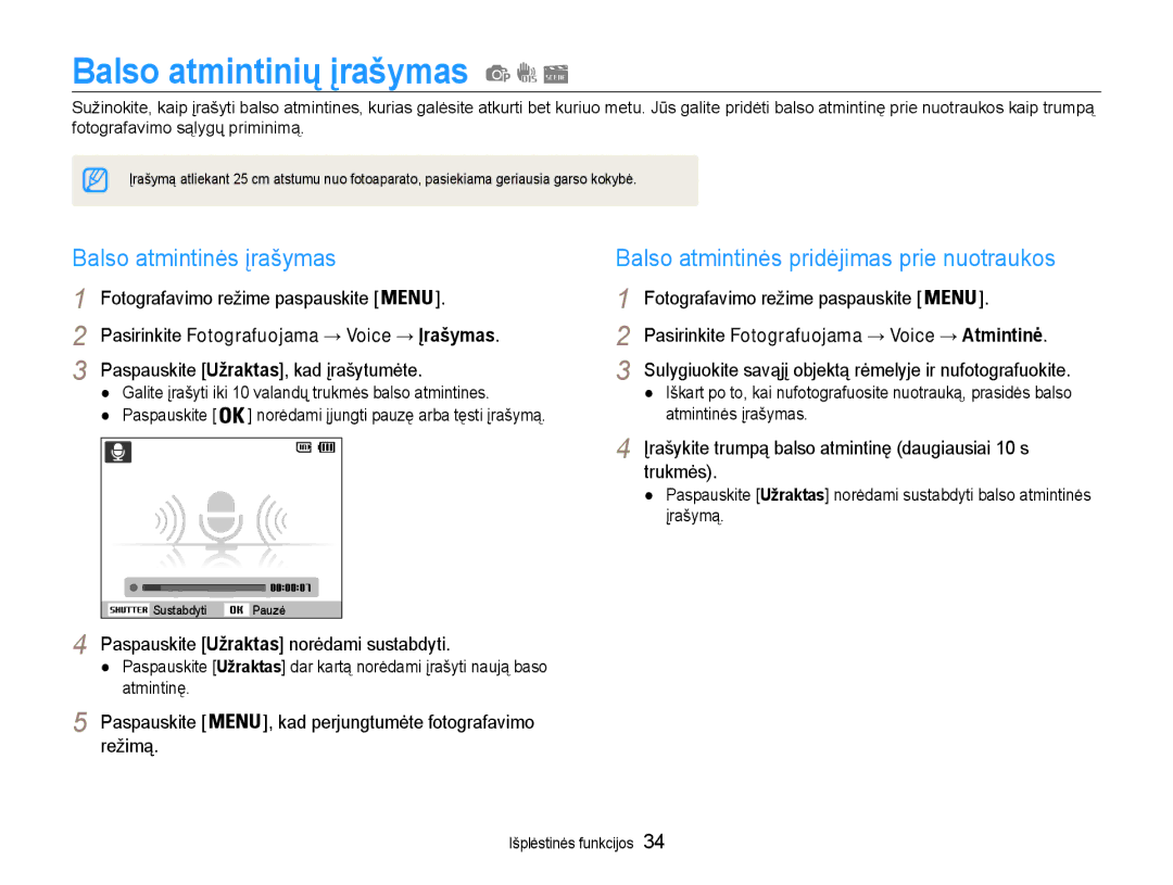 Samsung EC-PL90ZZBPERU Balso atmintinių įrašymas, Balso atmintinės įrašymas, Balso atmintinės pridėjimas prie nuotraukos 