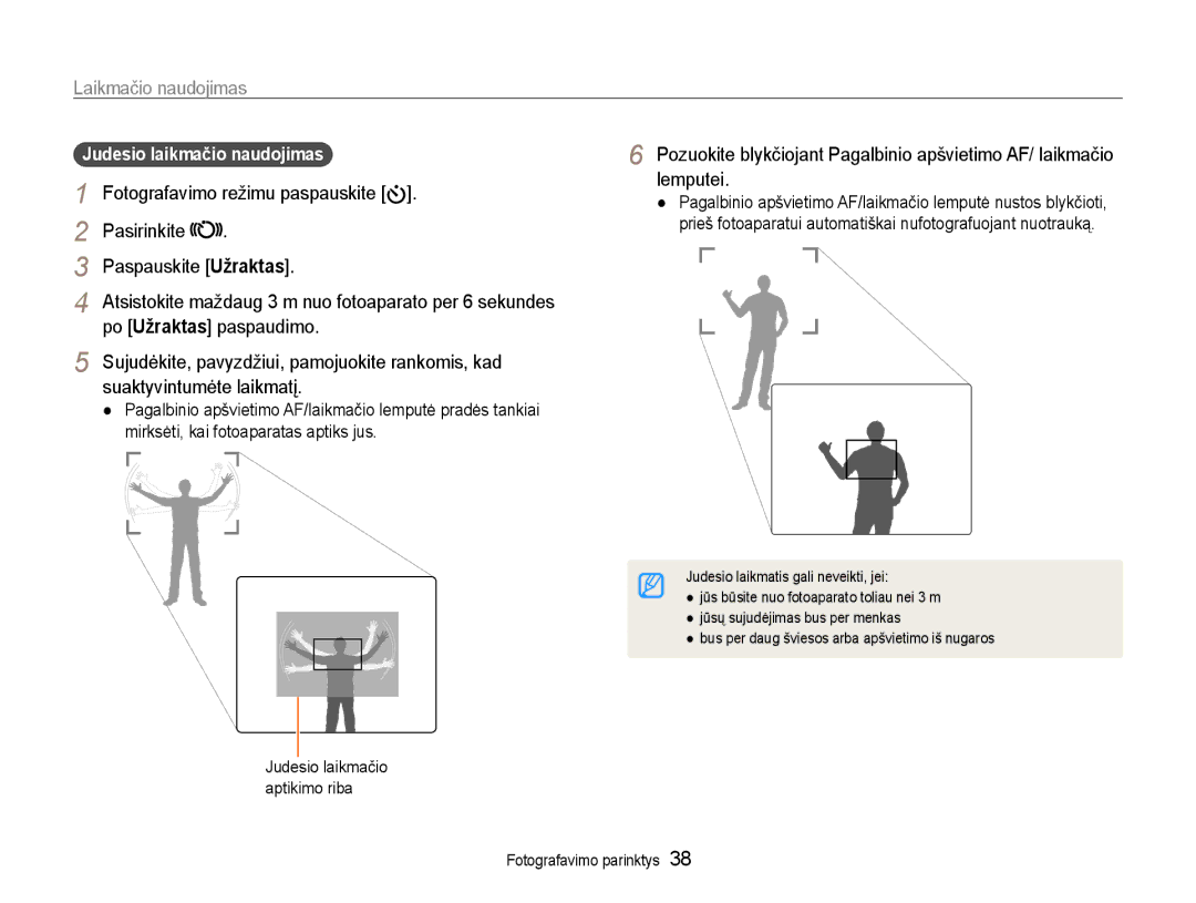 Samsung EC-PL90ZZBPERU manual Laikmačio naudojimas, Fotografavimo režimu paspauskite, Pasirinkite Paspauskite Užraktas 