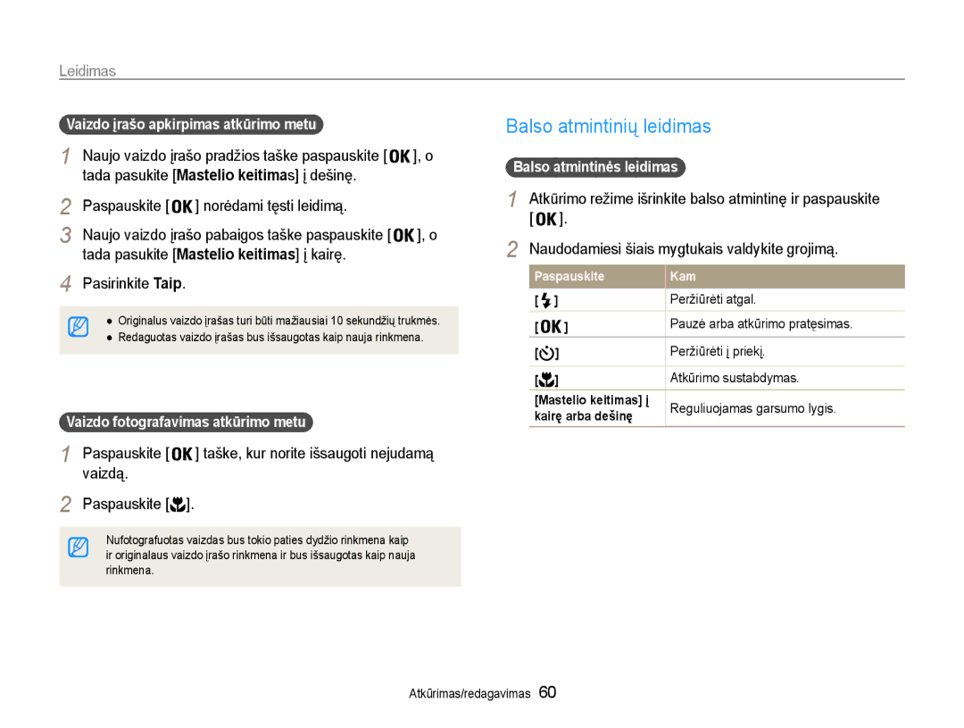 Samsung EC-PL90ZZBPERU manual Balso atmintinių leidimas, Tada pasukite Mastelio keitimas į kairę, Balso atmintinės leidimas 