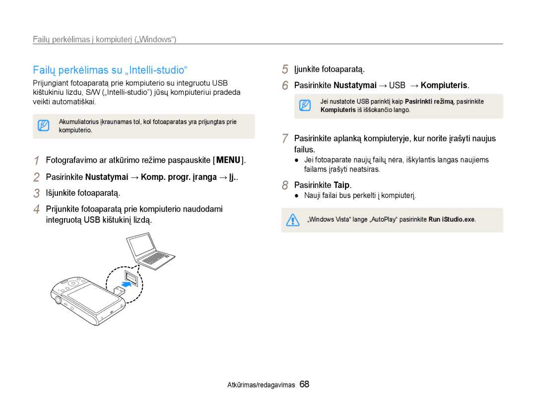 Samsung EC-PL90ZZBPERU manual Failų perkėlimas su „Intelli-studio, Failų perkėlimas į kompiuterį „Windows, Failus 