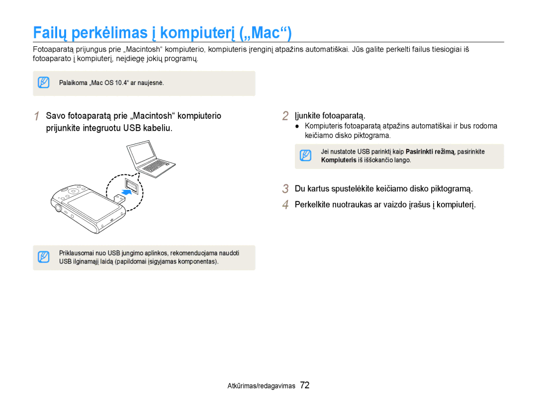 Samsung EC-PL90ZZBPERU manual Failų perkėlimas į kompiuterį „Mac, Du kartus spustelėkite keičiamo disko piktogramą 