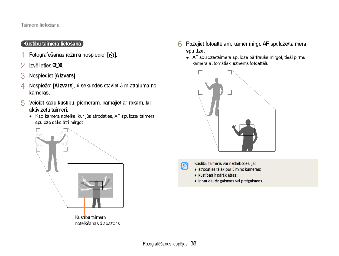 Samsung EC-PL90ZZBPERU manual Taimera lietošana, Izvēlieties Nospiediet Aizvars, Kameras, Aktivizētu taimeri 