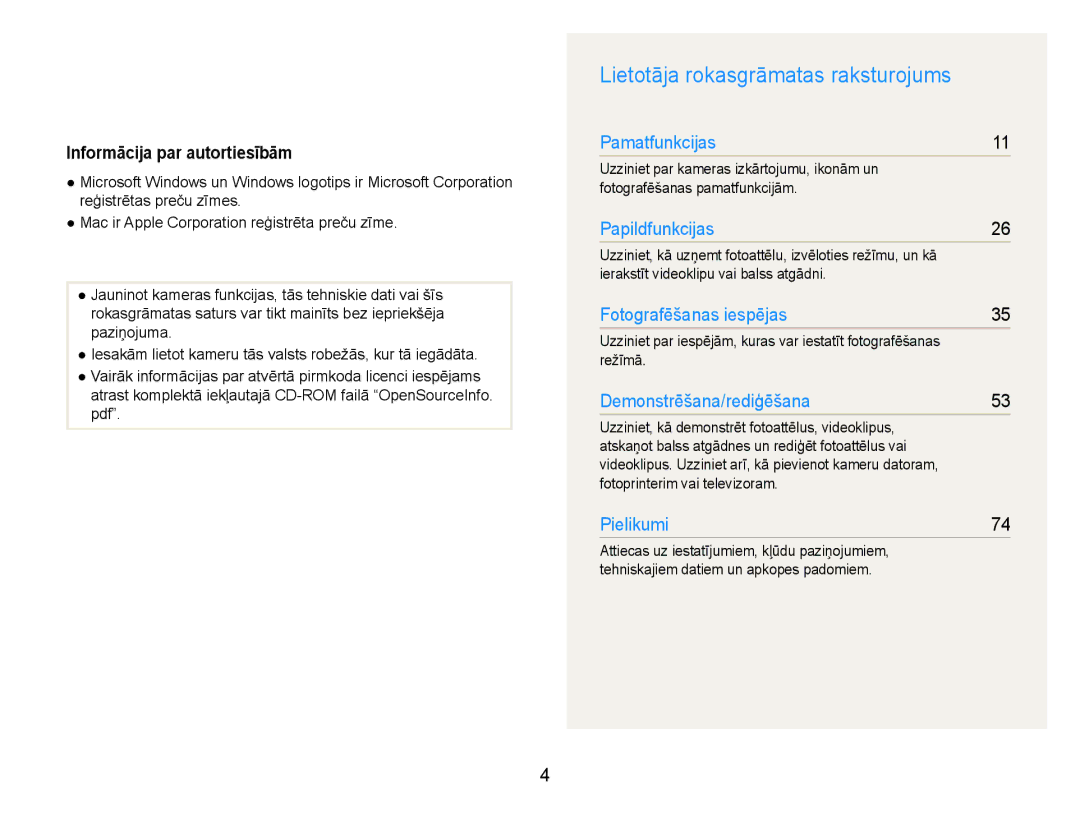 Samsung EC-PL90ZZBPERU manual Lietotāja rokasgrāmatas raksturojums, Informācija par autortiesībām 