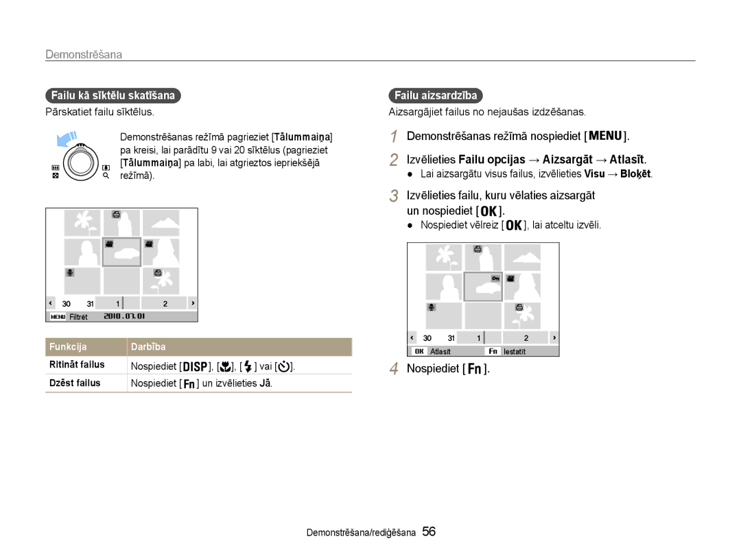 Samsung EC-PL90ZZBPERU manual Izvēlieties failu, kuru vēlaties aizsargāt, Failu kā sīktēlu skatīšana, Failu aizsardzība 