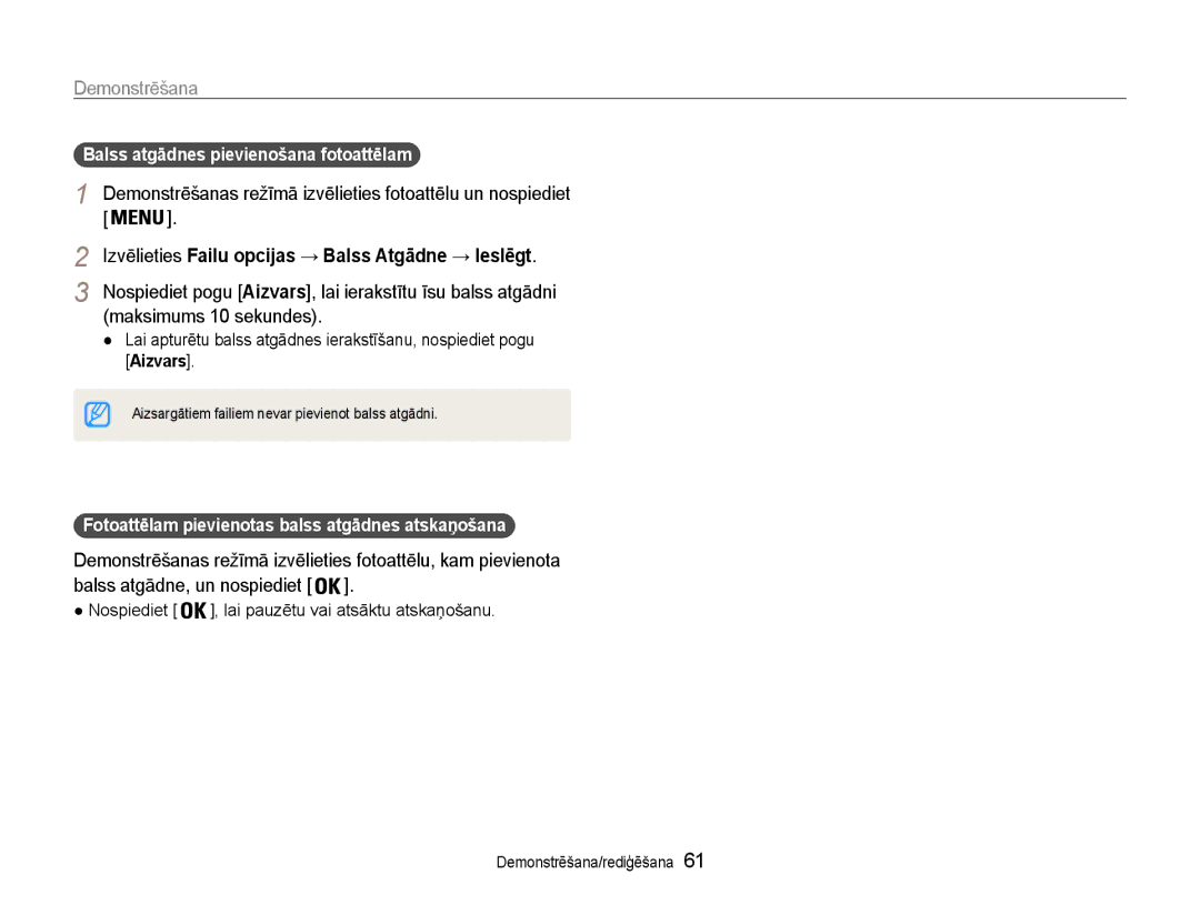 Samsung EC-PL90ZZBPERU manual Demonstrēšanas režīmā izvēlieties fotoattēlu un nospiediet, Maksimums 10 sekundes 