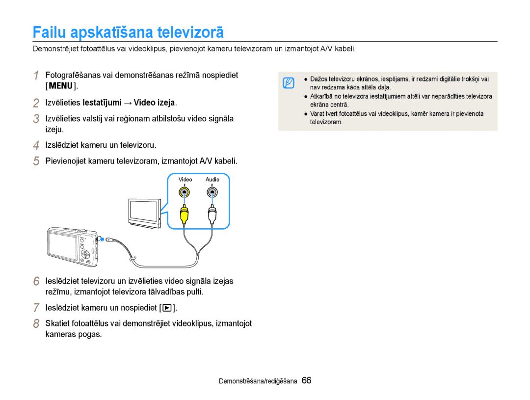 Samsung EC-PL90ZZBPERU manual Failu apskatīšana televizorā, Izvēlieties Iestatījumi → Video izeja 