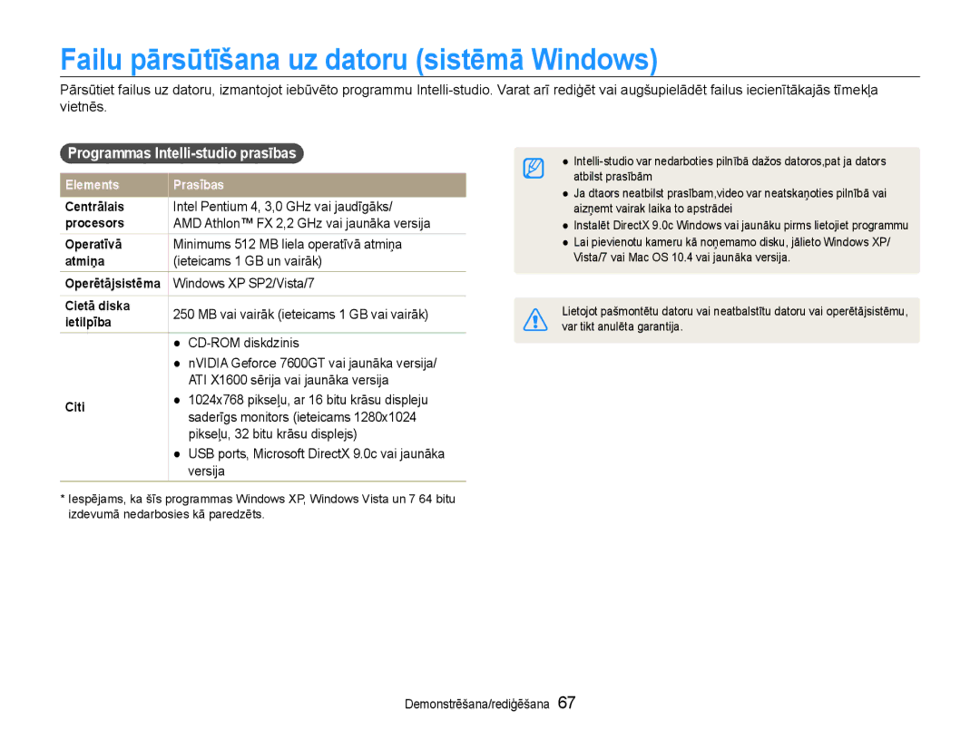 Samsung EC-PL90ZZBPERU manual Failu pārsūtīšana uz datoru sistēmā Windows, Programmas Intelli-studio prasības 