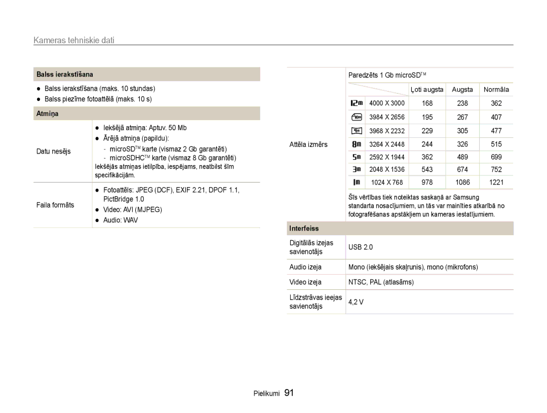 Samsung EC-PL90ZZBPERU manual Balss ierakstīšana, Interfeiss 