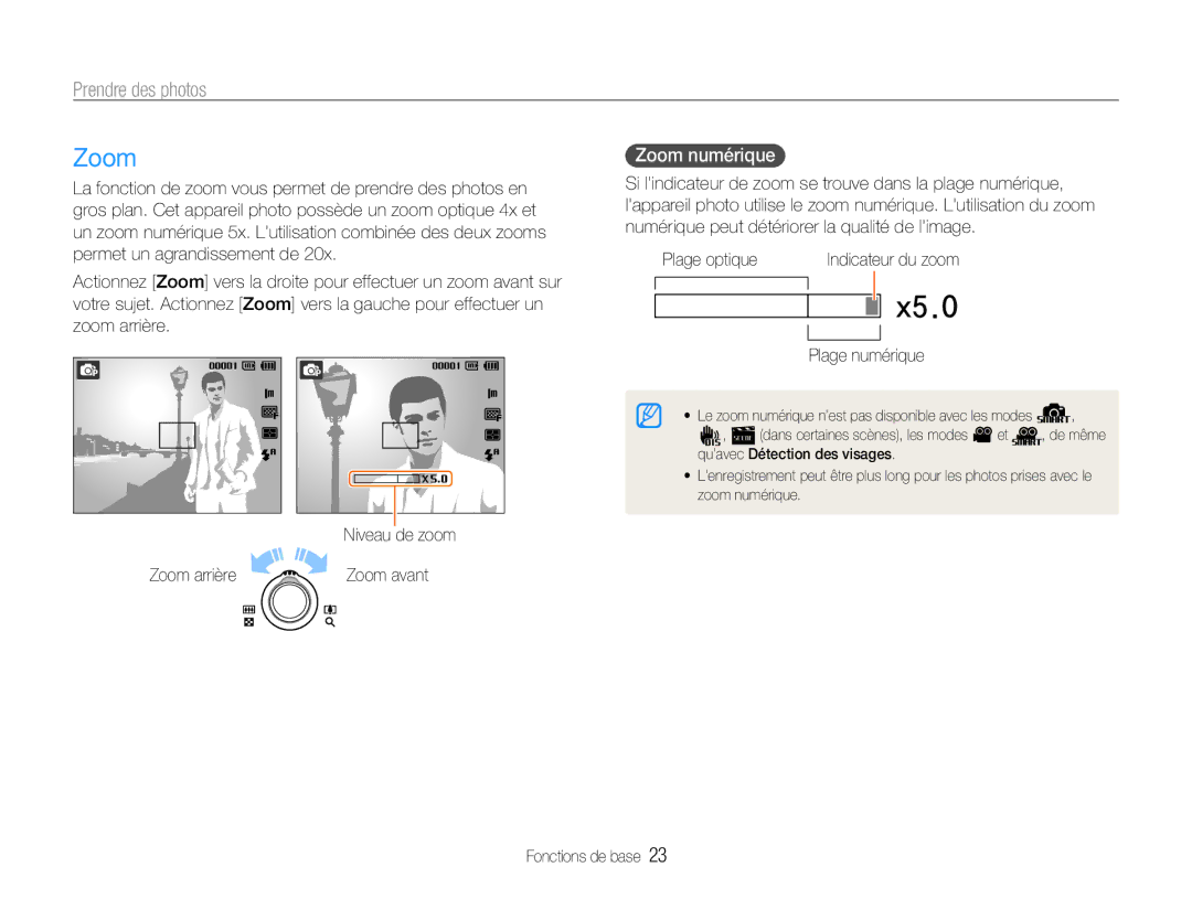 Samsung EC-PL90ZZBPRE1, EC-PL90ZZBARE1, EC-PL90ZZBPEE1 manual Prendre des photos, Zoom numérique, Plage numérique 