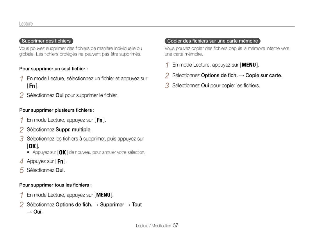 Samsung EC-PL90ZZBPEE1, EC-PL90ZZBPRE1 manual Sélectionnez Suppr. multiple, Sélectionnez Oui, → Oui, Supprimer des fichiers 