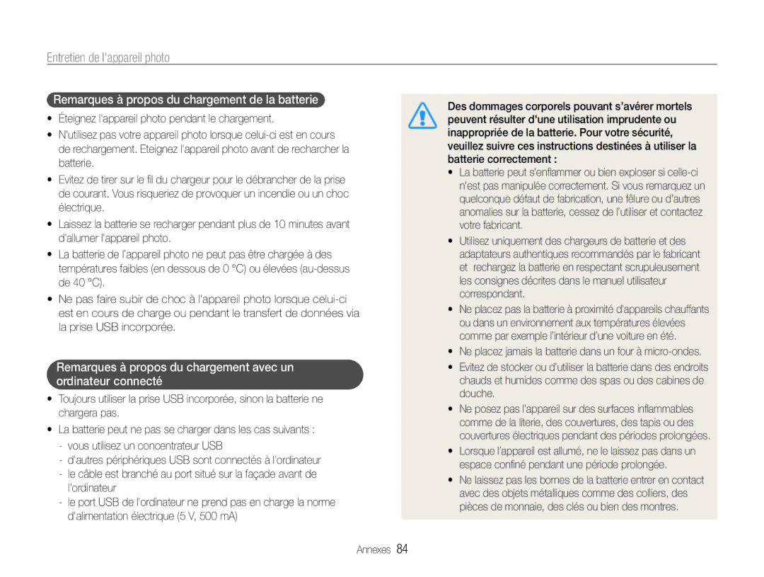 Samsung EC-PL90ZZBARE1, EC-PL90ZZBPRE1, EC-PL90ZZBPEE1, EC-PL90ZZBPAE1 manual Remarques à propos du chargement de la batterie 