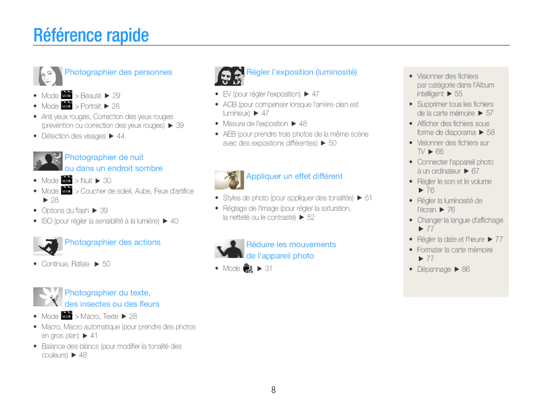 Samsung EC-PL90ZZBARE1, EC-PL90ZZBPRE1, EC-PL90ZZBPEE1, EC-PL90ZZBPAE1 manual Référence rapide, Photographier des personnes 