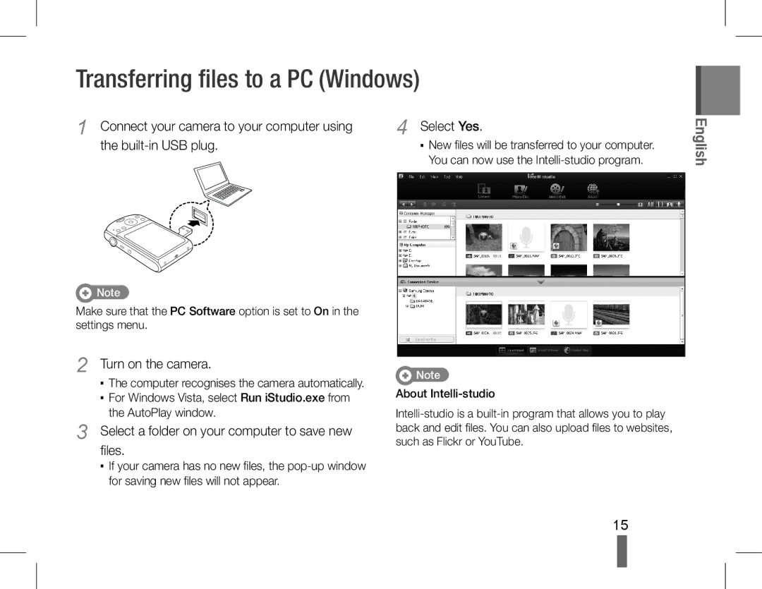 Samsung EC-PL90ZZDPAME, EC-PL90ZZBPRE1, EC-PL90ZZBARE1 Transferring files to a PC Windows, Turn on the camera, Select Yes 