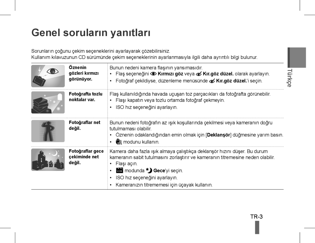 Samsung EC-PL90ZZDAEME, EC-PL90ZZBPRE1, EC-PL90ZZBARE1, EC-PL90ZZBPEE1 manual Genel soruların yanıtları, Fotoğraflar net değil 