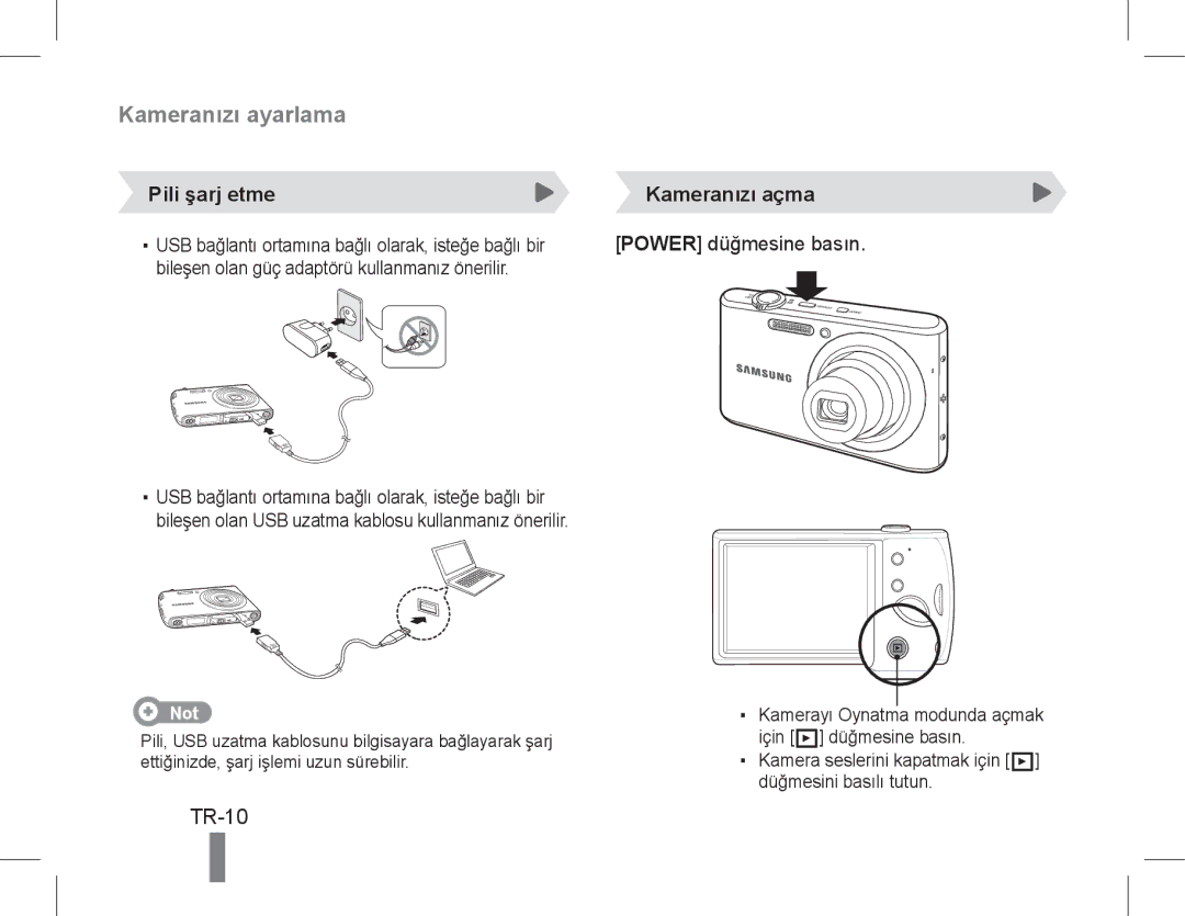 Samsung EC-PL90ZZBAAE3, EC-PL90ZZBPRE1, EC-PL90ZZBARE1, EC-PL90ZZBPEE1, EC-PL90ZZBPAE1 Kameranızı açma, Power düğmesine basın 