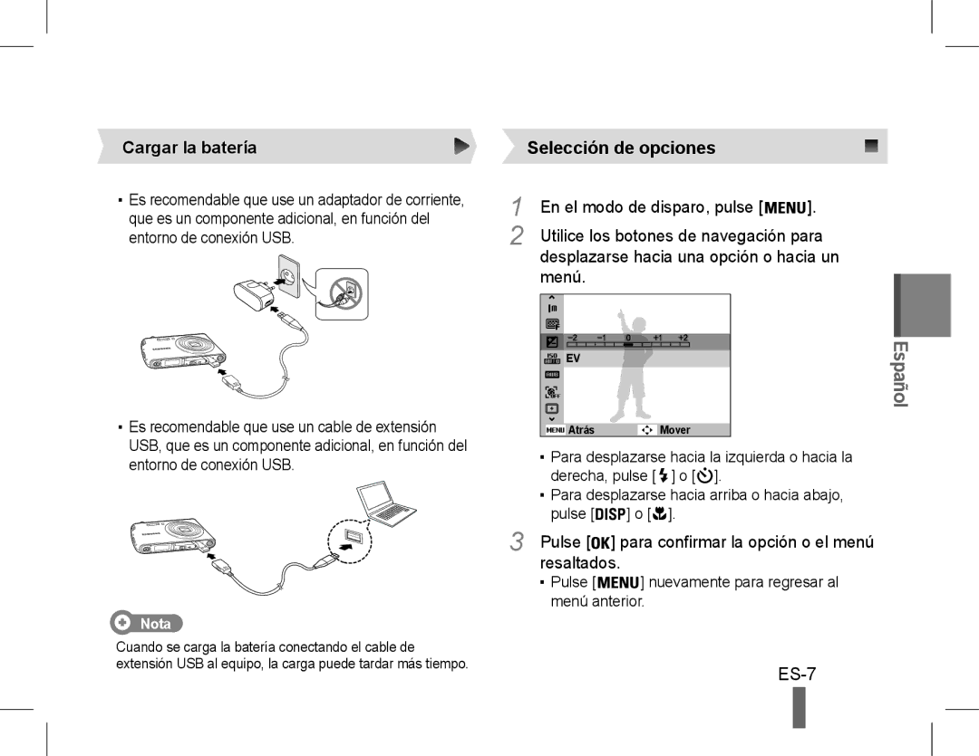 Samsung EC-PL90ZZBPRE1, EC-PL90ZZBARE1, EC-PL90ZZBPEE1 manual ES-7, Pulse Para confirmar la opción o el menú Resaltados, Nota 