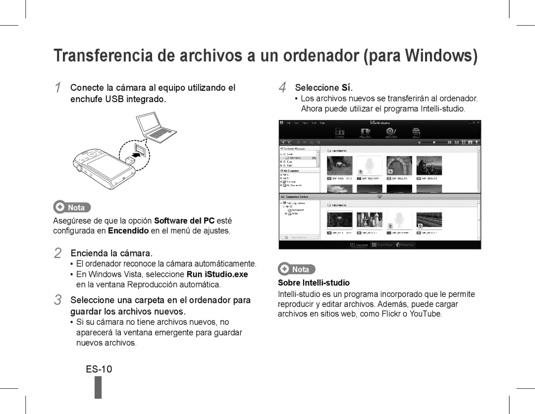 Samsung EC-PL90ZZBPAE1 manual ES-10, Enchufe USB integrado, Encienda la cámara, Guardar los archivos nuevos, Seleccione Sí 