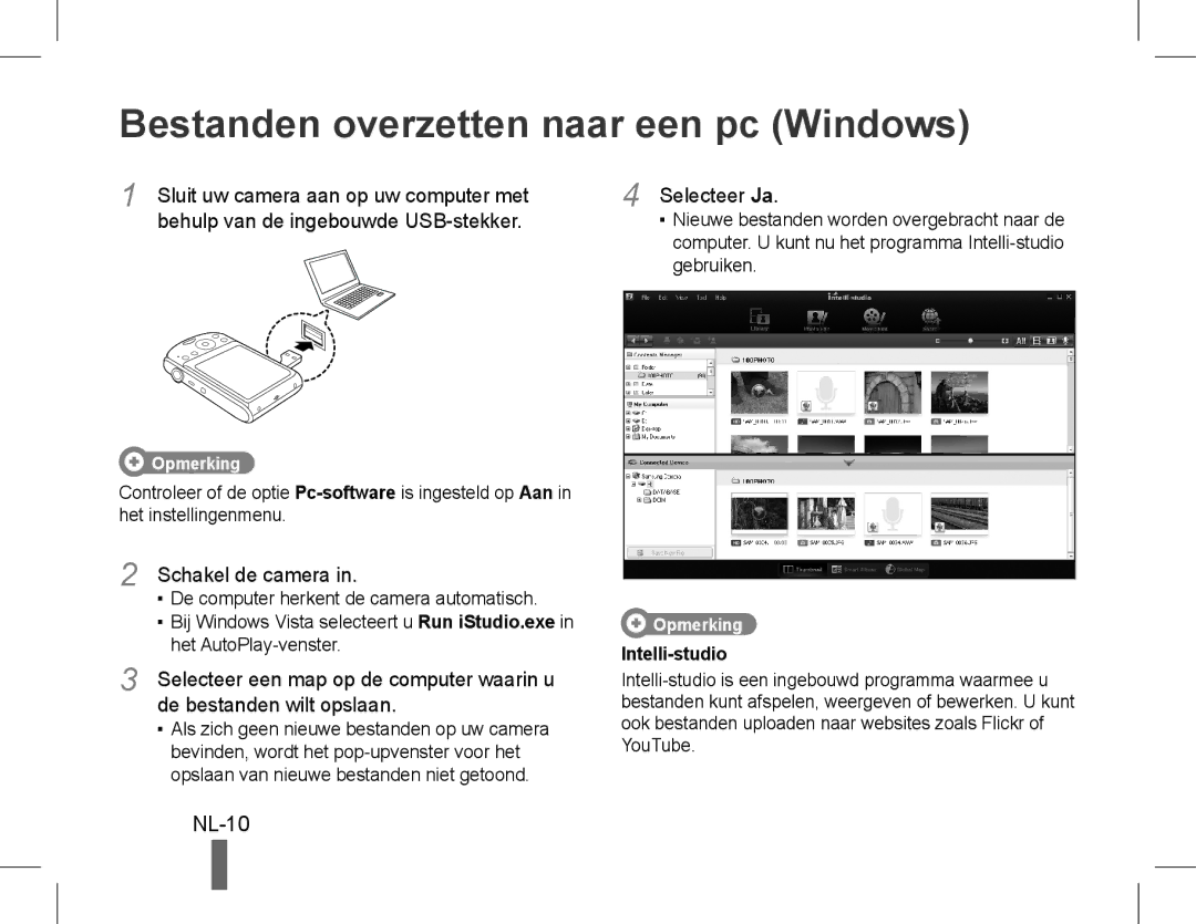 Samsung EC-PL90ZZBDRVN manual Bestanden overzetten naar een pc Windows, NL-10, Schakel de camera, De bestanden wilt opslaan 