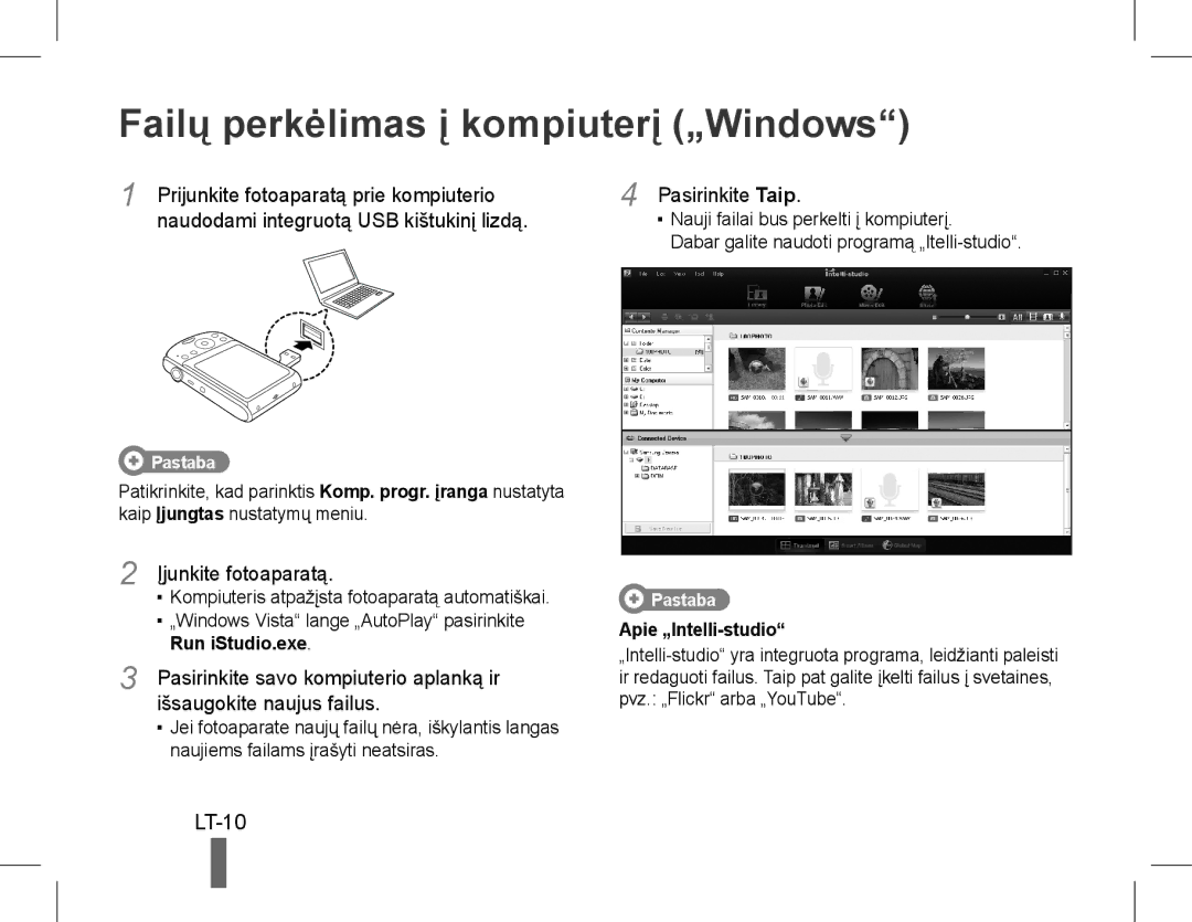 Samsung EC-PL90ZZBPERU, EC-PL90ZZBPRE1, EC-PL90ZZBARE1, EC-PL90ZZBPEE1 manual Failų perkėlimas į kompiuterį „Windows, LT-10 