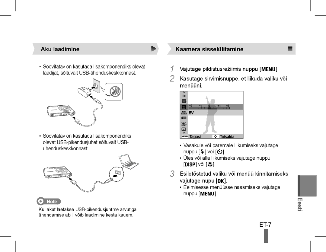 Samsung EC-PL90ZZBPAE1, EC-PL90ZZBPRE1, EC-PL90ZZBARE1, EC-PL90ZZBPEE1 manual ET-7, Vajutage pildistusrežiimis nuppu, Menüüni 