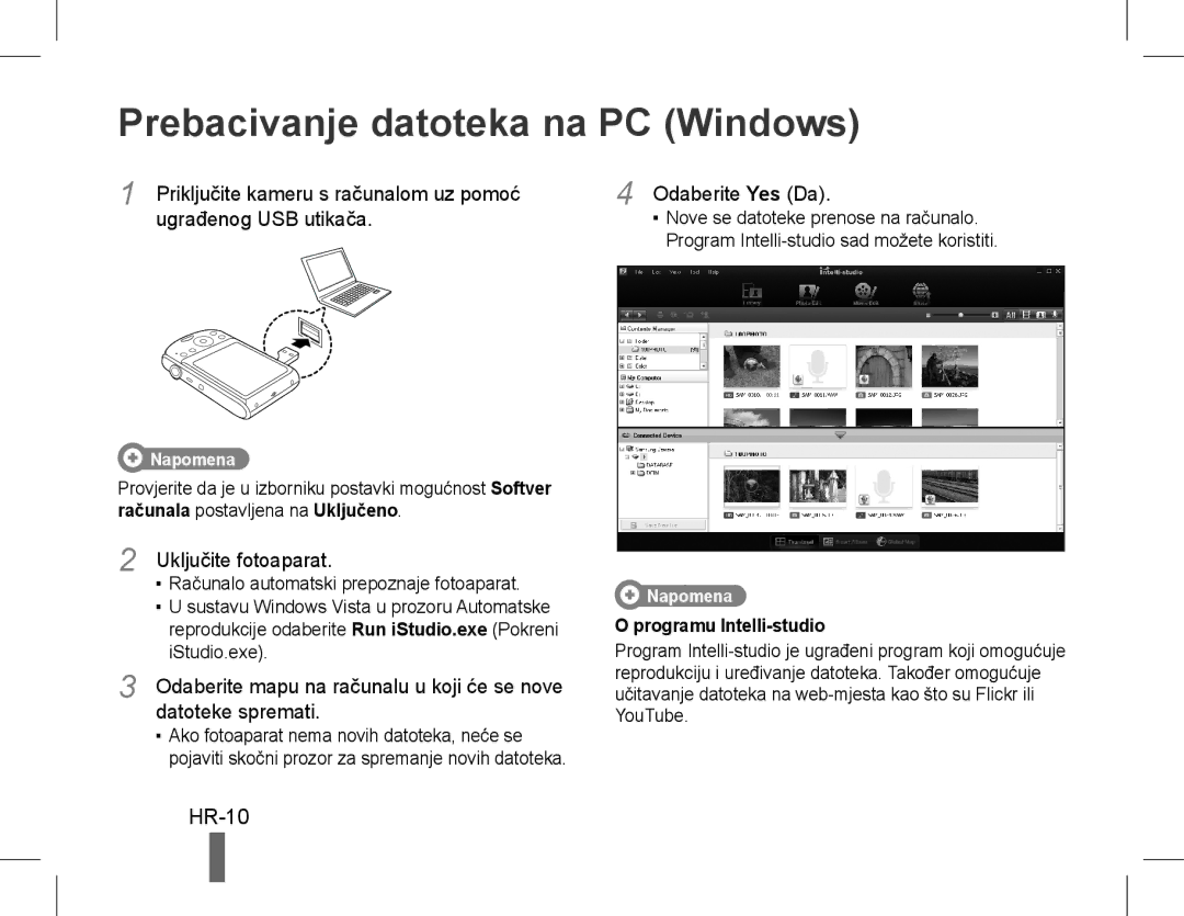 Samsung EC-PL90ZZBAEE2 manual Prebacivanje datoteka na PC Windows, HR-10, Ugrađenog USB utikača, Datoteke spremati 