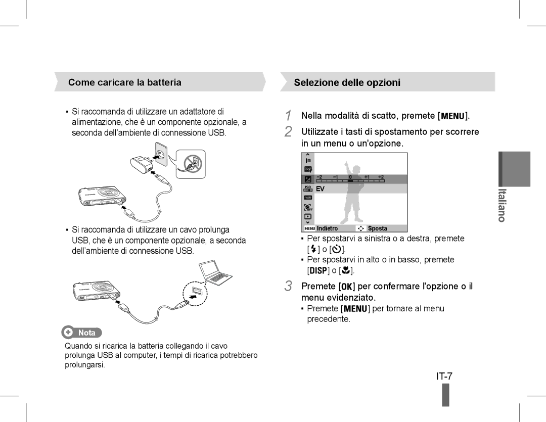 Samsung EC-PL90ZZBPRE1, EC-PL90ZZBARE1, EC-PL90ZZBPEE1 manual IT-7, Per confermare lopzione o il, Menu evidenziato, Nota 