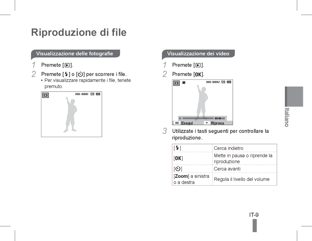 Samsung EC-PL90ZZBPEE1, EC-PL90ZZBPRE1, EC-PL90ZZBARE1 manual Riproduzione di file, IT-9, Visualizzazione delle fotografie 