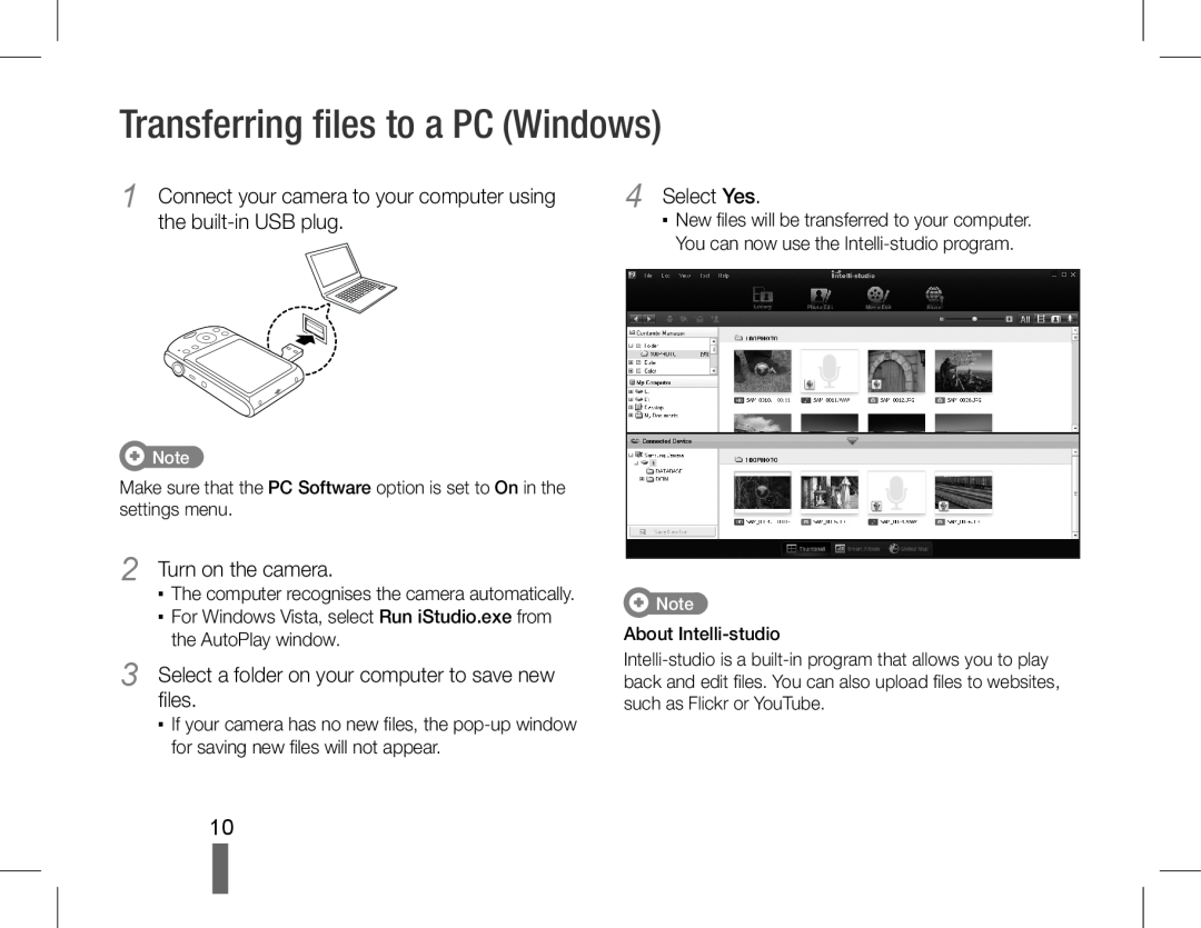 Samsung EC-PL90ZZBPASA, EC-PL90ZZBPRE1, EC-PL90ZZBARE1 Transferring files to a PC Windows, Turn on the camera, Select Yes 
