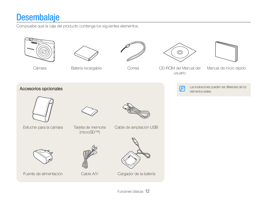 Samsung EC-PL90ZZBPEE1, EC-PL90ZZBPRE1, EC-PL90ZZBAAGB manual Desembalaje, Accesorios opcionales 