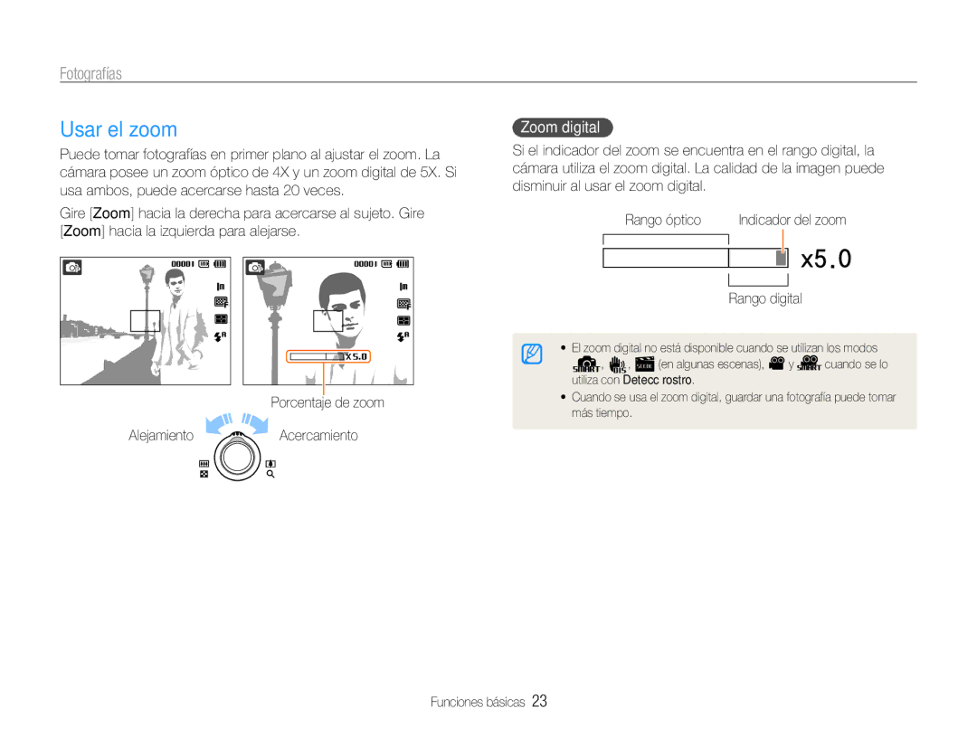 Samsung EC-PL90ZZBPRE1, EC-PL90ZZBPEE1, EC-PL90ZZBAAGB manual Usar el zoom, Fotografías, Zoom digital, Rango digital 