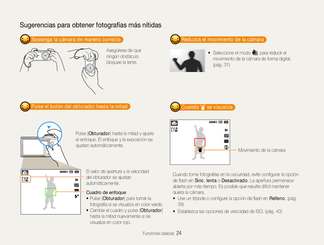 Samsung EC-PL90ZZBPEE1, EC-PL90ZZBPRE1 Sostenga la cámara de manera correcta, Pulse el botón del obturador hasta la mitad 