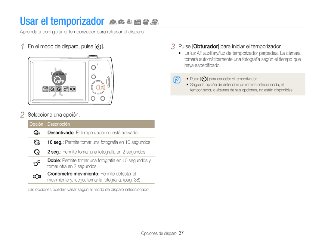 Samsung EC-PL90ZZBAAGB, EC-PL90ZZBPRE1, EC-PL90ZZBPEE1 Usar el temporizador, Pulse Obturador para iniciar el temporizador 