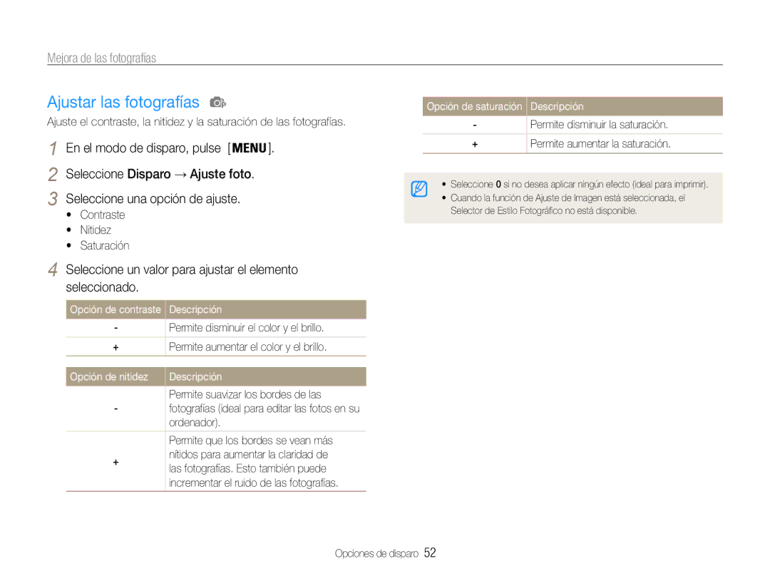 Samsung EC-PL90ZZBAAGB, EC-PL90ZZBPRE1, EC-PL90ZZBPEE1 manual Ajustar las fotografías, Mejora de las fotografías 