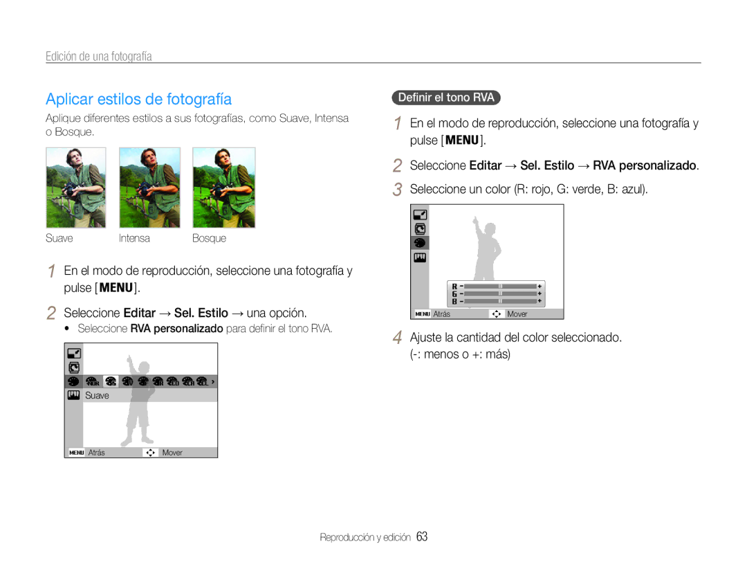 Samsung EC-PL90ZZBPEE1, EC-PL90ZZBPRE1, EC-PL90ZZBAAGB manual Edición de una fotografía, Definir el tono RVA 