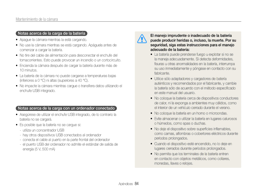 Samsung EC-PL90ZZBPEE1 manual Notas acerca de la carga de la batería, Notas acerca de la carga con un ordenador conectado 