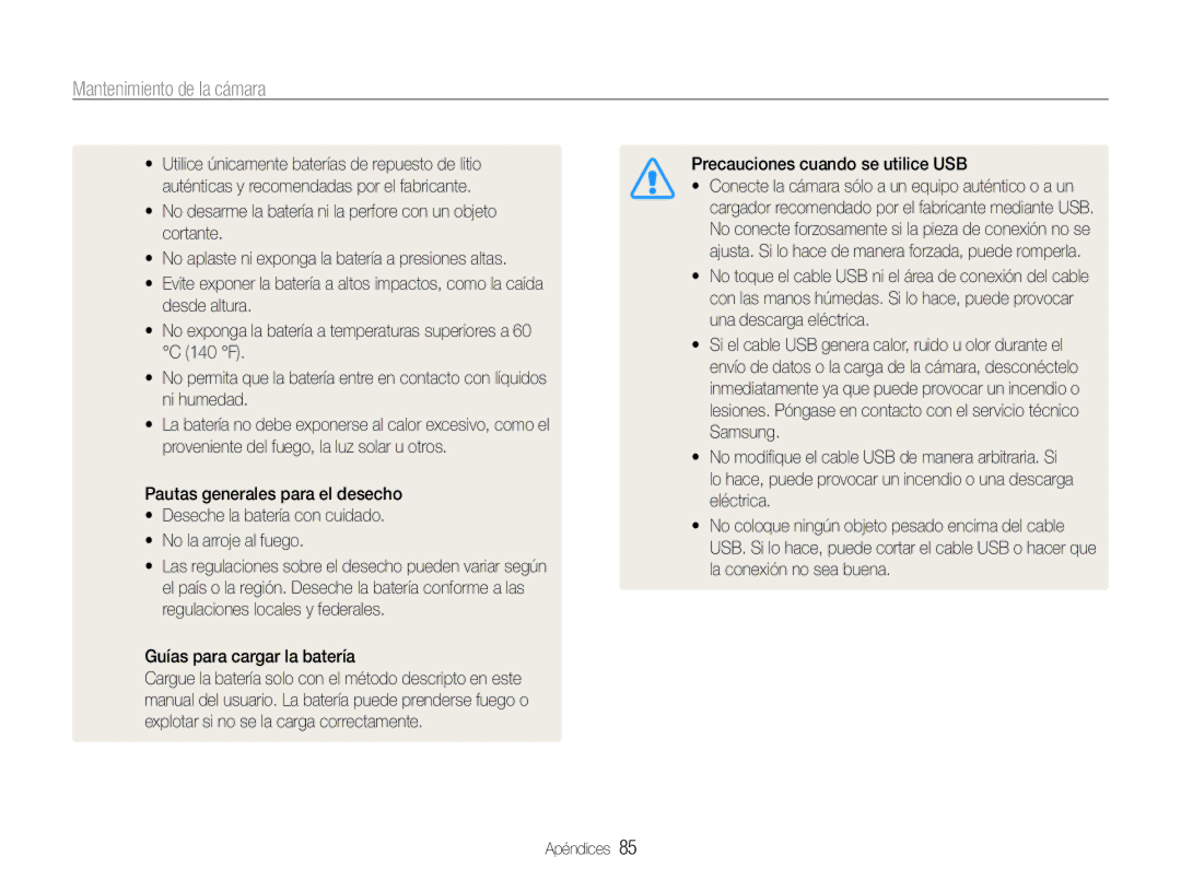 Samsung EC-PL90ZZBAAGB, EC-PL90ZZBPRE1, EC-PL90ZZBPEE1 manual Precauciones cuando se utilice USB 