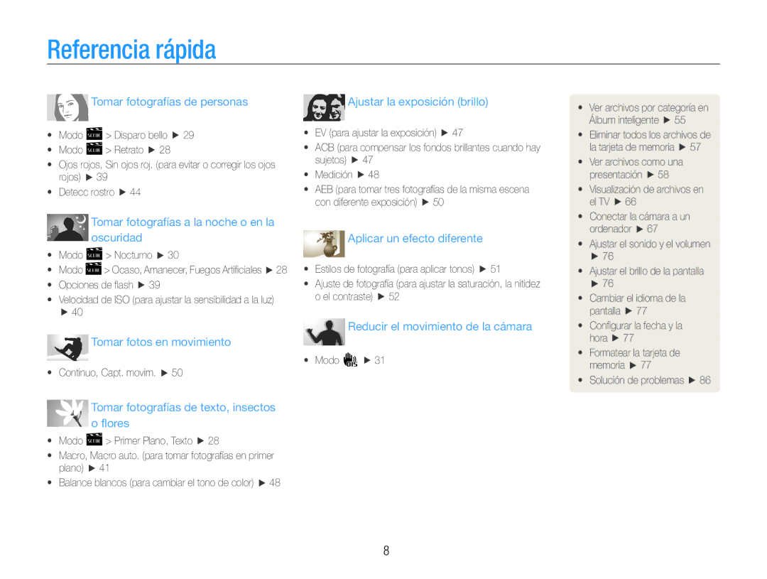 Samsung EC-PL90ZZBPRE1, EC-PL90ZZBPEE1, EC-PL90ZZBAAGB manual Referencia rápida, Tomar fotografías de personas 