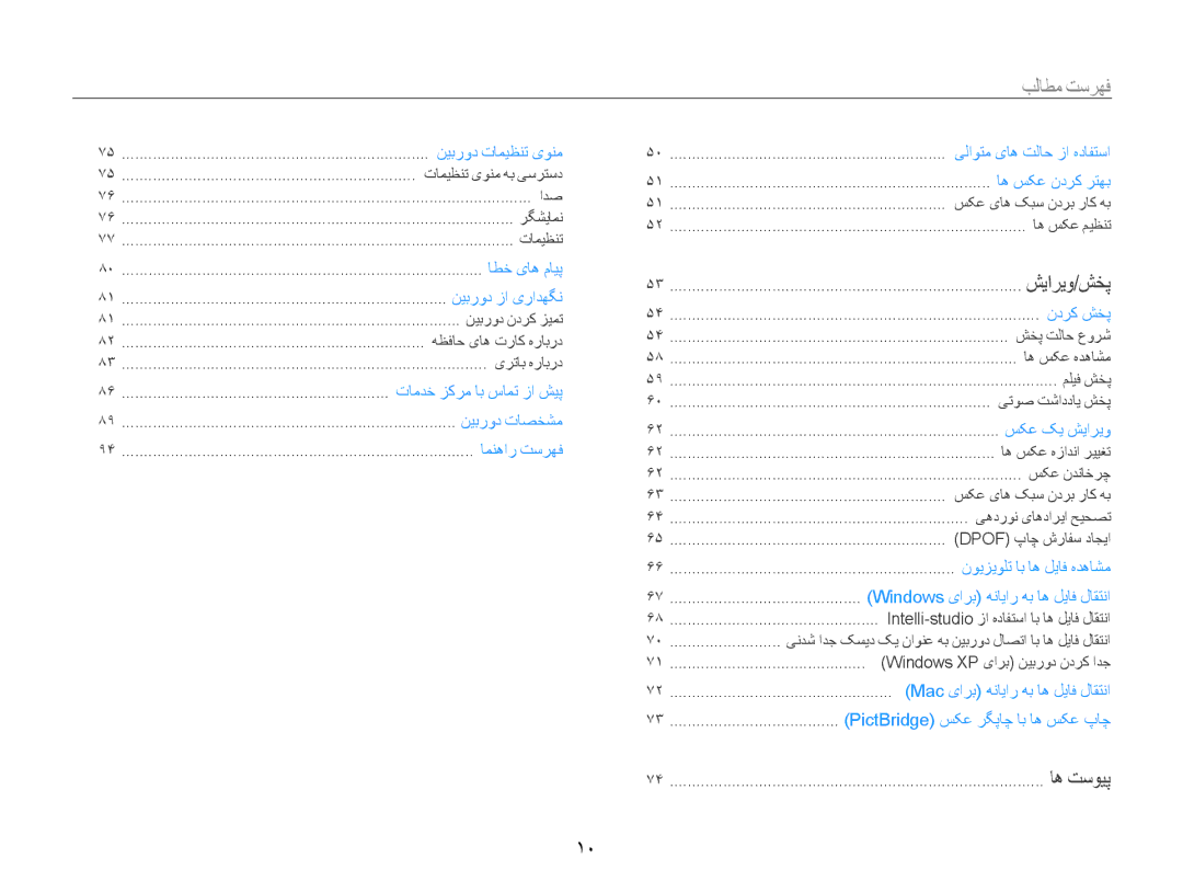 Samsung EC-PL90ZZDPAME, EC-PL90ZZBPRE1, EC-PL90ZZBPEE1, EC-PL90ZZBPAE1, EC-PL90ZZBARSA, EC-PL90ZZDAEIR manual فهرست مطالب﻿, 10 ﻿ 