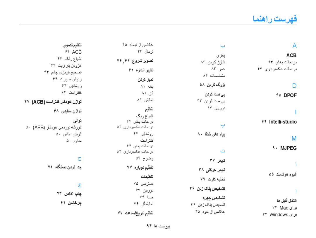 Samsung EC-PL90ZZDPRME, EC-PL90ZZBPRE1, EC-PL90ZZBPEE1, EC-PL90ZZBPAE1, EC-PL90ZZBARSA manual امنهار تسرهف, 94 پیوست ها 