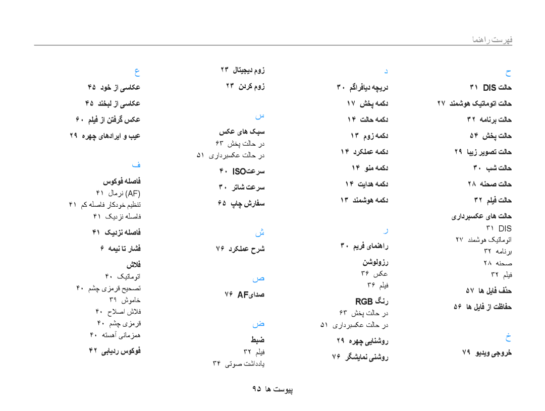 Samsung EC-PL90ZZBPASA, EC-PL90ZZBPRE1, EC-PL90ZZBPEE1, EC-PL90ZZBPAE1, EC-PL90ZZBARSA manual فهرست راهنما, 95 پیوست ها 