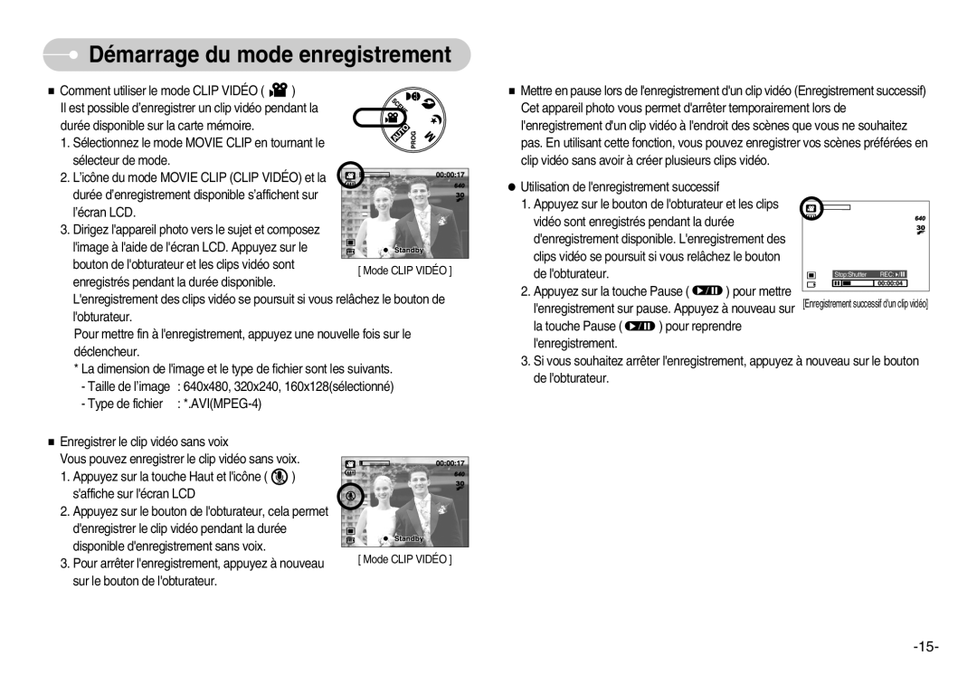 Samsung EC-S1000SBA/E1, EC-S1000SBA/FR, EC-S1000BBA/AS, EC-S1000SBB/E1 manual Pour arrêter lenregistrement, appuyez à nouveau 