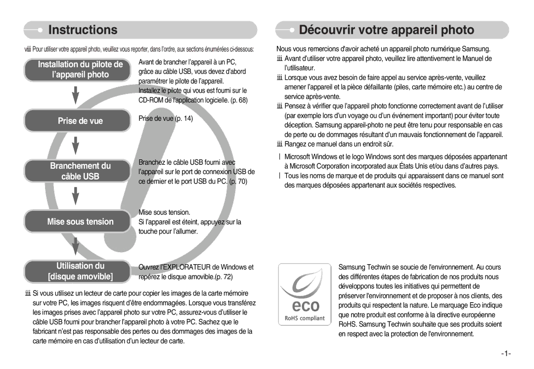 Samsung EC-S1000SBB/E1, EC-S1000SBA/FR Instructions, Découvrir votre appareil photo, Ouvrez l’EXPLORATEUR de Windows et 