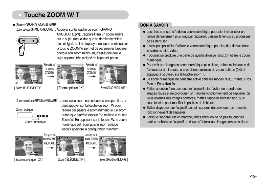 Samsung EC-S1000SBB/E1, EC-S1000SBA/FR, EC-S1000BBA/AS, EC-S1000BBA/FR, EC-S1000SBA/E1, EC-S1000BBA/E1 manual Zoom optique 