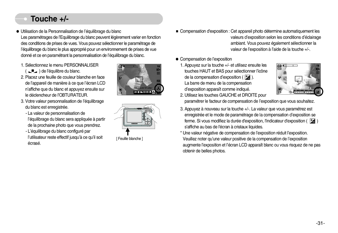 Samsung EC-S1000SBB/E1, EC-S1000SBA/FR, EC-S1000BBA/AS, EC-S1000BBA/FR, EC-S1000SBA/E1, EC-S1000BBA/E1 manual Feuille blanche 