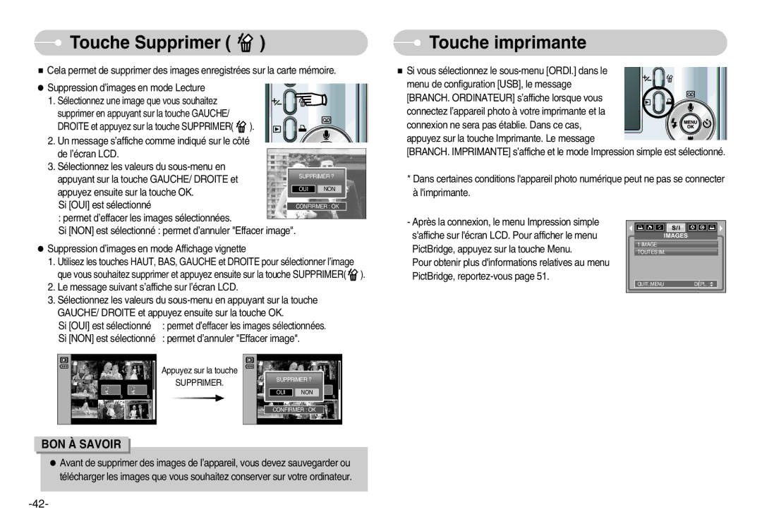 Samsung EC-S1000BBA/AS, EC-S1000SBA/FR, EC-S1000SBB/E1, EC-S1000BBA/FR, EC-S1000SBA/E1 Touche Supprimer, Touche imprimante 