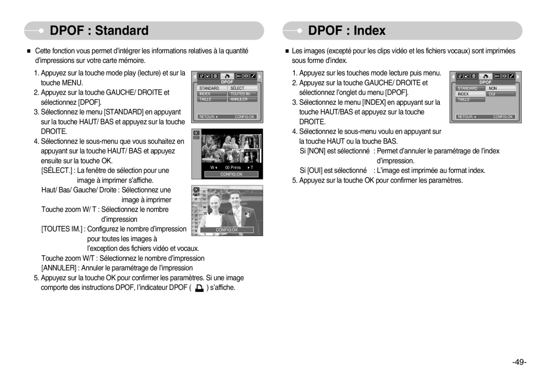 Samsung EC-S1000SBB/E1, EC-S1000SBA/FR, EC-S1000BBA/AS, EC-S1000BBA/FR, EC-S1000SBA/E1 manual Dpof Standard, Dpof Index 